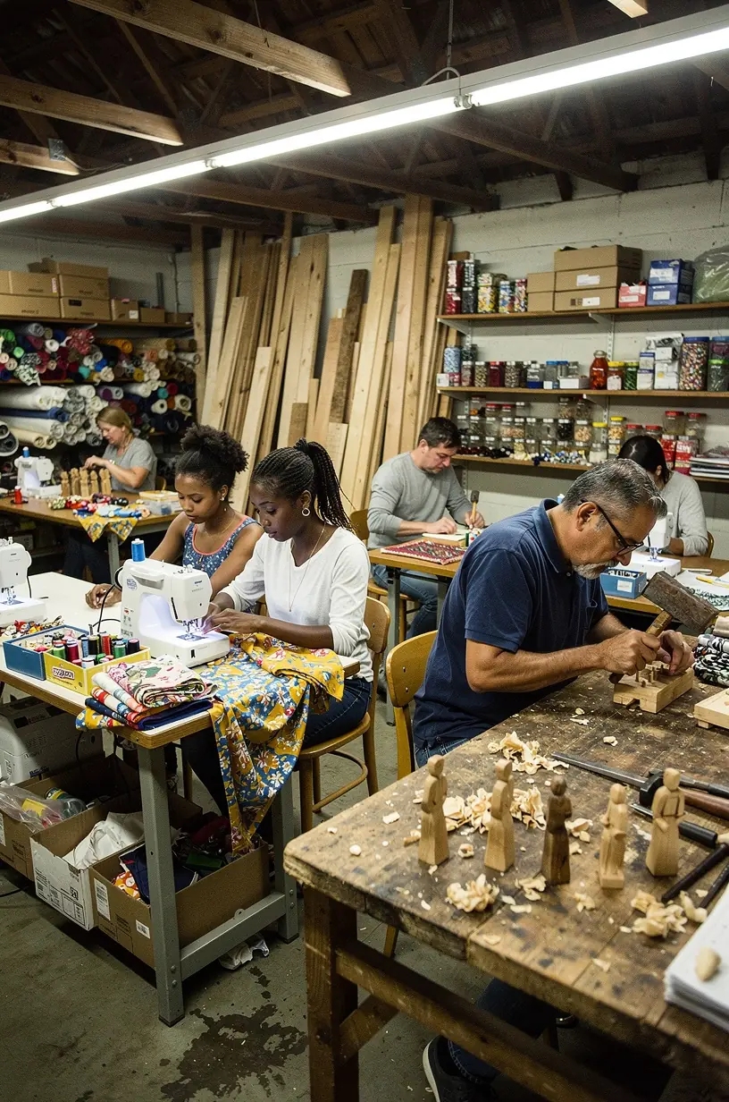 Community crafting collaboration in handmade product studios